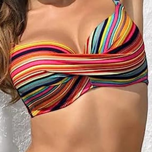 Multi-striped Wrap Push Up Top 2 Piece Bikini Swimsuit L *NWOT* - Picture 2 of 4